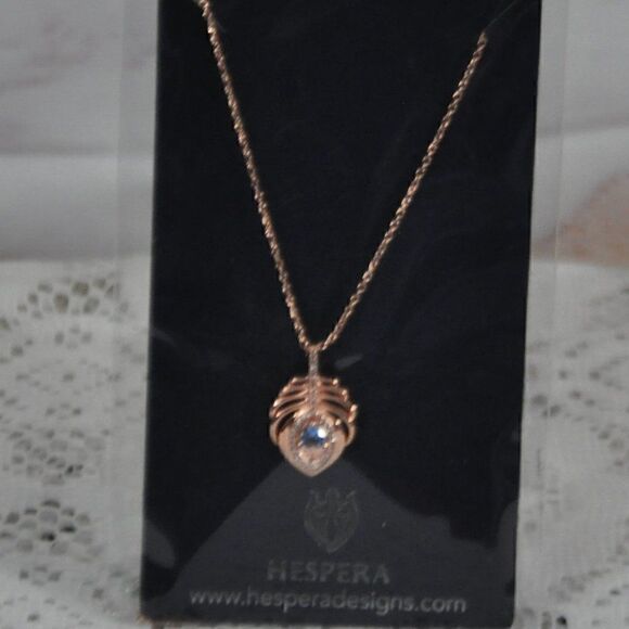 Hespera Beautiful Rose Gold Necklace with Blue Stone New - Picture 5 of 6